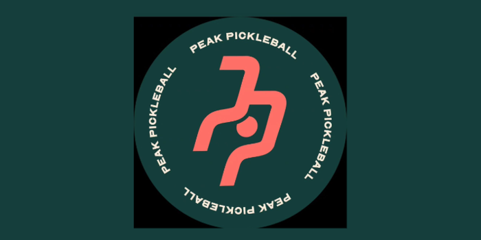 The Peak Pickleball logo, a green circle with a styalized 'PP' in the centre, in pink. The words Peak Pickleball are written around the edges of the circle 4 times, in white.