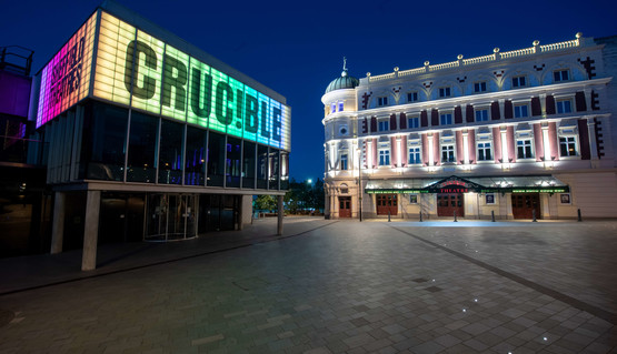 The Crucibleand Lyceum Theatres at night.