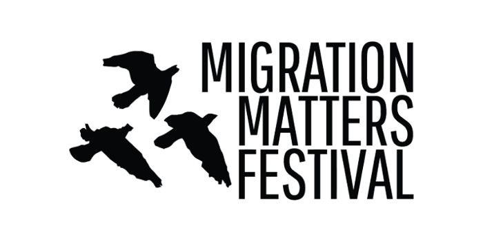 The Migration Matters Festival logo that features the words 'MIGRATION MATTERS FESTIVAL' staked alongside the silhouettes of three birds in flight. 