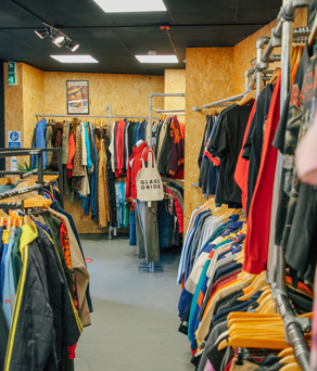 Inside Glass Onion, a vintage second-hand clothes shop in Sheffield city centre.