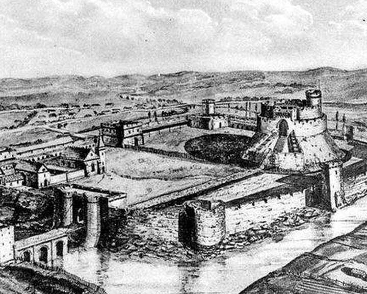A pen and ink drawing of what Sheffield Castle may have looked like.